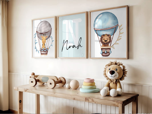 Jungle hot air balloon theme frame prints