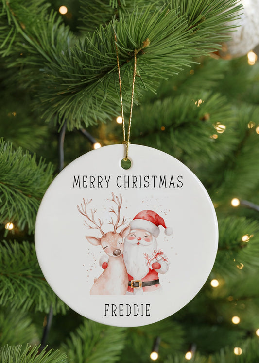 Santa and reindeer bauble