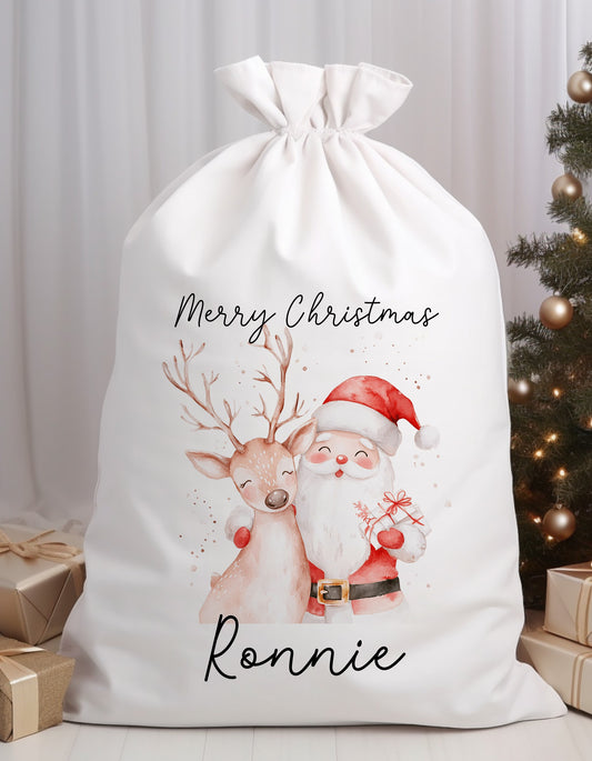 Personalised Santa and Reindeer sack